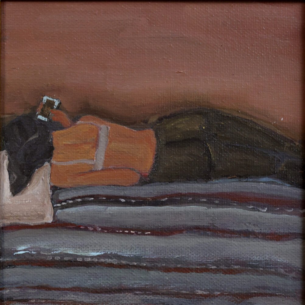 Girl on the phone just surfing |  6 X 6 Inches